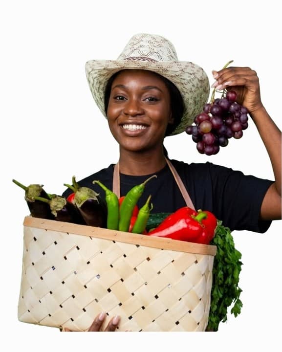 Farmer holding a basket of fresh produce